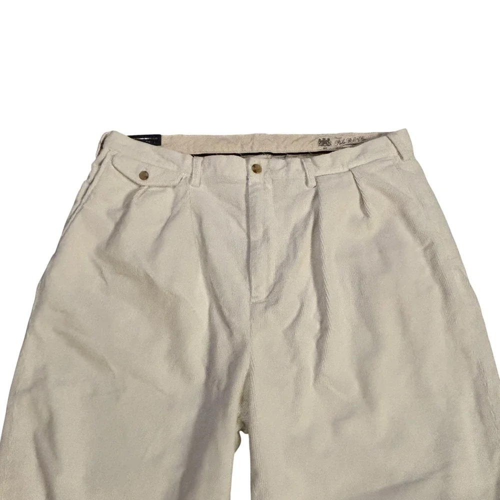 Polo Ralph Lauren Whitman Relaxed Fit Pleated Corduroy Pants‎ Mens 36x29 White